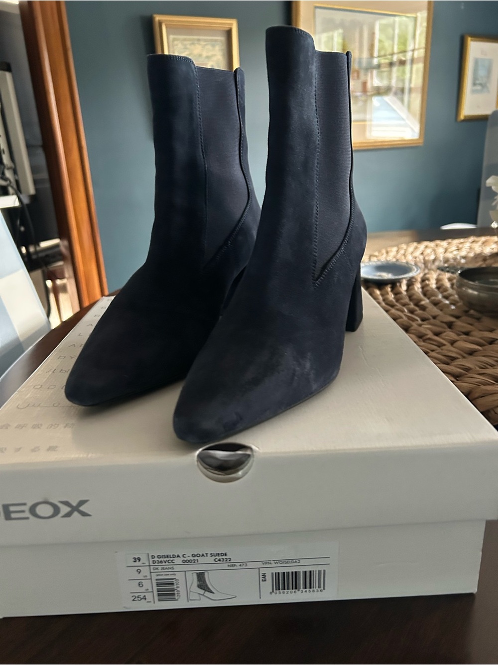 Geox Navy Blue Suede Pull on Short Boot